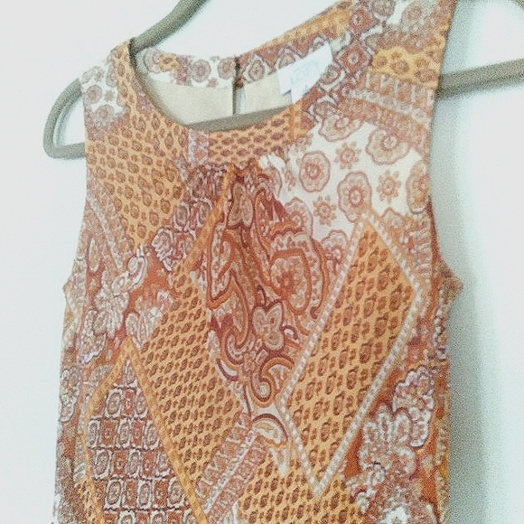 LOFT Silk Yellow Paisley Floral Print Sleeveless Sheath Dress Midi Scoop Neck - Picture 3 of 11